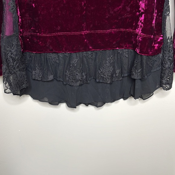 Karen Kane Long Sleeve Luxe Velvet Lace Chiffon Inset Berry Purple Top Size M - Picture 5 of 7